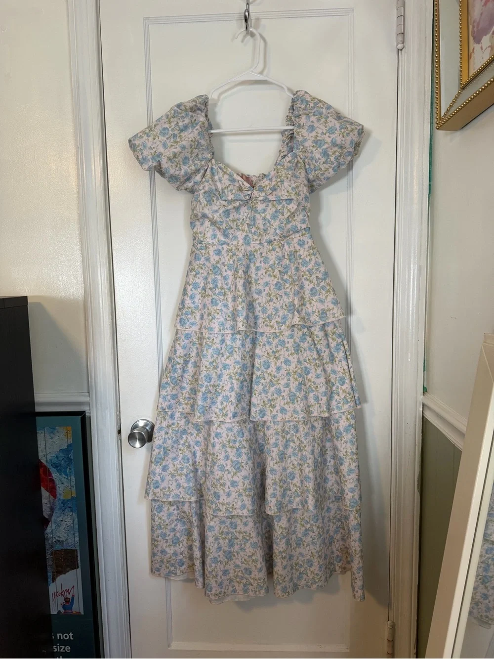 Show Me Your Miami Light Blue Floral Tiered Midi Dress sz M - Picture 1 of 4